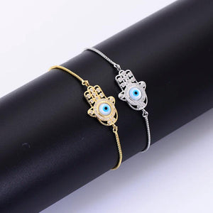 Hollow CZ Hand Bracelet with Shell Evil Eye Adjustable Chain