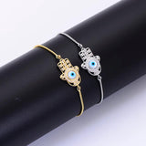 Hollow CZ Hand Bracelet with Shell Evil Eye Adjustable Chain