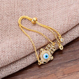 Hollow CZ Hand Bracelet with Shell Evil Eye Adjustable Chain
