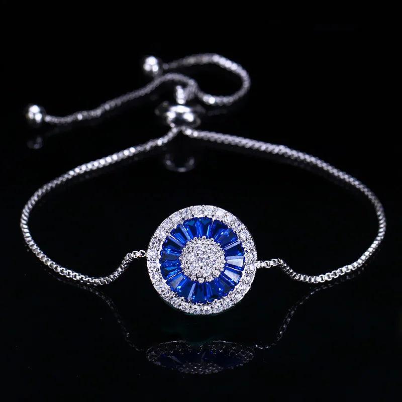 Adjustable Charm Bracelet with Silver CZ Crystal Setting