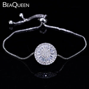 Adjustable Charm Bracelet with Silver CZ Crystal Setting