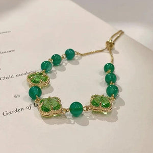 Green Stone Bracelet Crystal Flower Bracelet Women's Birthday Gift