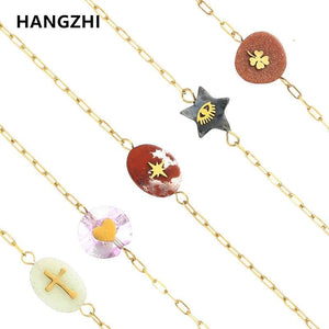 Stainless Steel Stone Pentagram Cross Bracelet for Women
