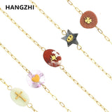 Stainless Steel Stone Pentagram Cross Bracelet for Women