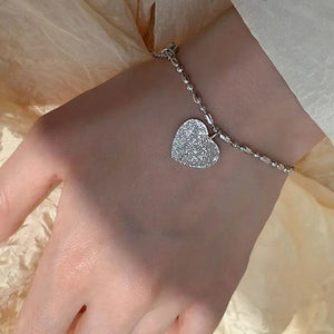Frosted Love Heart Bracelet for Women Bead Chain Jewelry