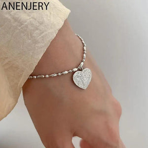 Frosted Love Heart Bracelet for Women Bead Chain Jewelry