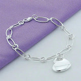 925 Stamp Silver Heart Love Bracelet Charm Chain 8inch