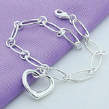 925 Stamp Silver Heart Love Bracelet Charm Chain 8inch