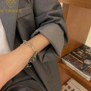 XIYANIKE Silver Big Circle Bracelet Retro All-match Jewelry