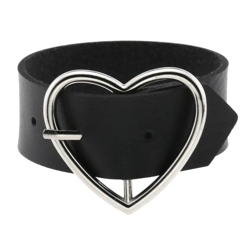 Leather Heart Bracelet Goth Cuff Gothic Rivet Buckle Wristband