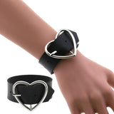 Leather Heart Bracelet Goth Cuff Gothic Rivet Buckle Wristband