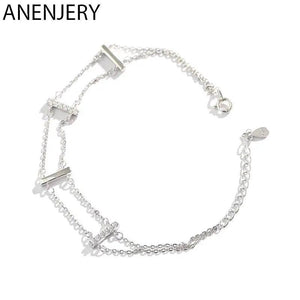 Double Layer Silver Bracelet Engagement Wedding Jewelry Gift