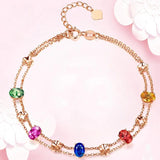Colorful Zircon Clover Bracelet Double Layer Rose Jewelry
