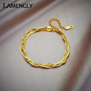 316L Stainless Steel 3in1 Chains Bracelet For Women Girl