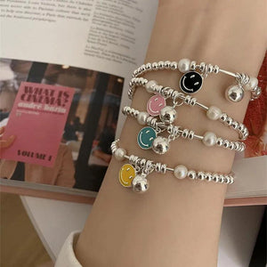Colorful Smiley Face Beaded Pearl Bracelet Women Elastic Rope Girls Party
