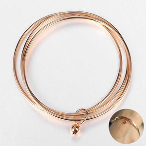 Women Girls 585 Rose Triple Layered Bells Charm Bracelets Hand Jewelry Gift