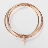 Women Girls 585 Rose Triple Layered Bells Charm Bracelets Hand Jewelry Gift