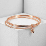 Women Girls 585 Rose Triple Layered Bells Charm Bracelets Hand Jewelry Gift