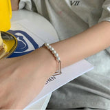 Silver Splicing Chain Bracelets for Women with Pearl Charm