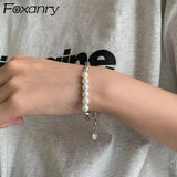 Silver Splicing Chain Bracelets for Women with Pearl Charm