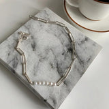Silver Splicing Chain Bracelets for Women with Pearl Charm