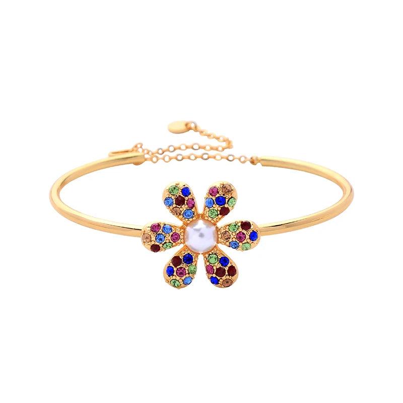 Zircon Flower Brass Chain Bracelet for Women