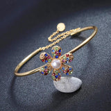 Zircon Flower Brass Chain Bracelet for Women