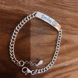 Thai Silver Smiling Face Bracelet Lock Chain Square Jewelry S-B347