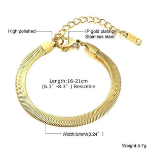 6mm 4mm Herringbone Chain Bracelet for Women, Flat Snake Chain Bracelet
