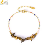 CSJA Natural Stone Chip Beads Crystal Bracelet Stainless Steel Jewelry Healing