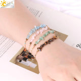 CSJA Natural Stone Chip Beads Crystal Bracelet Stainless Steel Jewelry Healing