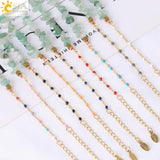 CSJA Natural Stone Chip Beads Crystal Bracelet Stainless Steel Jewelry Healing