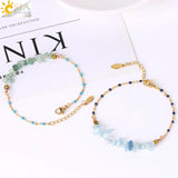 CSJA Natural Stone Chip Beads Crystal Bracelet Stainless Steel Jewelry Healing