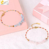 CSJA Natural Stone Chip Beads Crystal Bracelet Stainless Steel Jewelry Healing