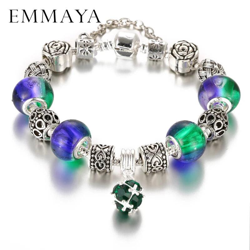 Vintage Silver Charm Glass Bracelets For Women Crystal Beads Bracelets & Bangles