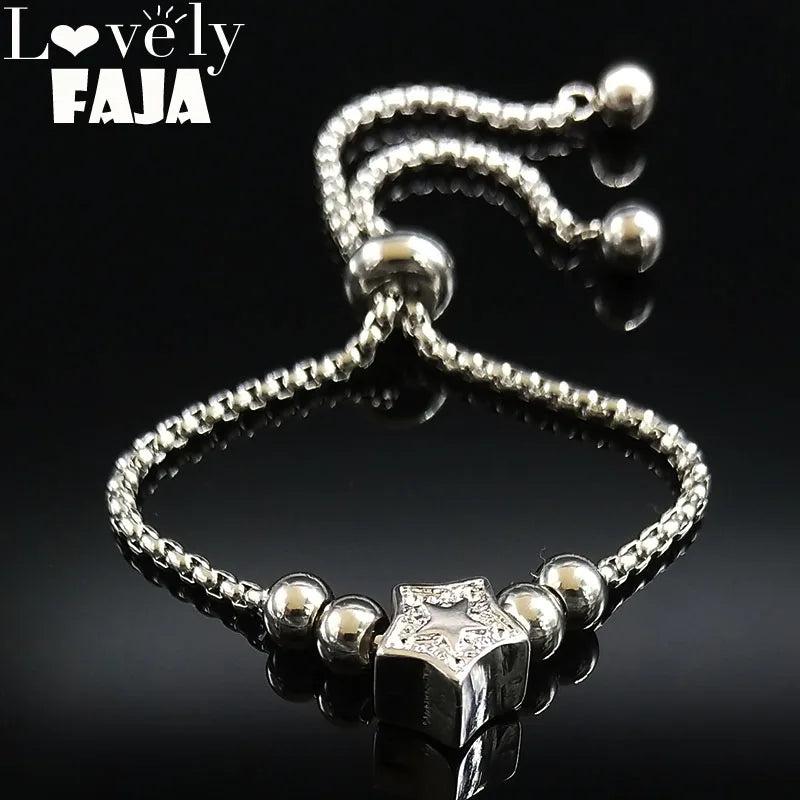 Stainless Steel Charm Bracelet Silver Bead Bangle Jewelry B18267