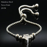 Stainless Steel Charm Bracelet Silver Bead Bangle Jewelry B18267