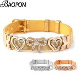 Stainless Steel Mesh Bracelet Love Bowknot Beads Keeper Bangle Jewelry