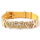 Stainless Steel Mesh Bracelet Love Bowknot Beads Keeper Bangle Jewelry