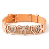 Stainless Steel Mesh Bracelet Love Bowknot Beads Keeper Bangle Jewelry