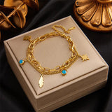 Stainless Steel Geomatric Pendant Chain Bracelet for Women