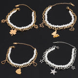 Double Layer Stainless Steel Bracelet for Women with Heart Charm Butterfly Star