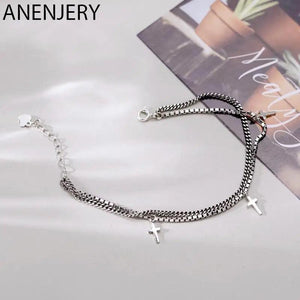 Silver Cross Pendant Bracelet Double Layer Box Chain Bracelet