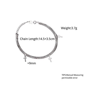 Silver Cross Pendant Bracelet Double Layer Box Chain Bracelet