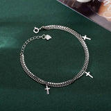 Silver Cross Pendant Bracelet Double Layer Box Chain Bracelet