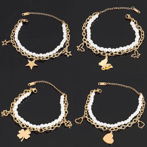 Stainless Steel Women's Pearl Bracelet Double-layer Jewelry