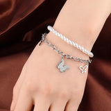 Stainless Steel Women's Pearl Bracelet Double-layer Jewelry