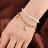 Stainless Steel Women's Pearl Bracelet Double-layer Jewelry
