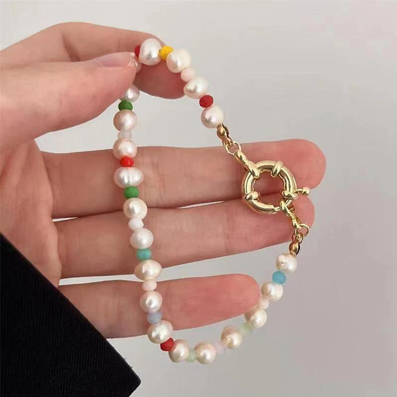 Multicolor Bead Pearl Chain Bracelet for Wedding Anniversary