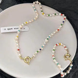 Multicolor Bead Pearl Chain Bracelet for Wedding Anniversary
